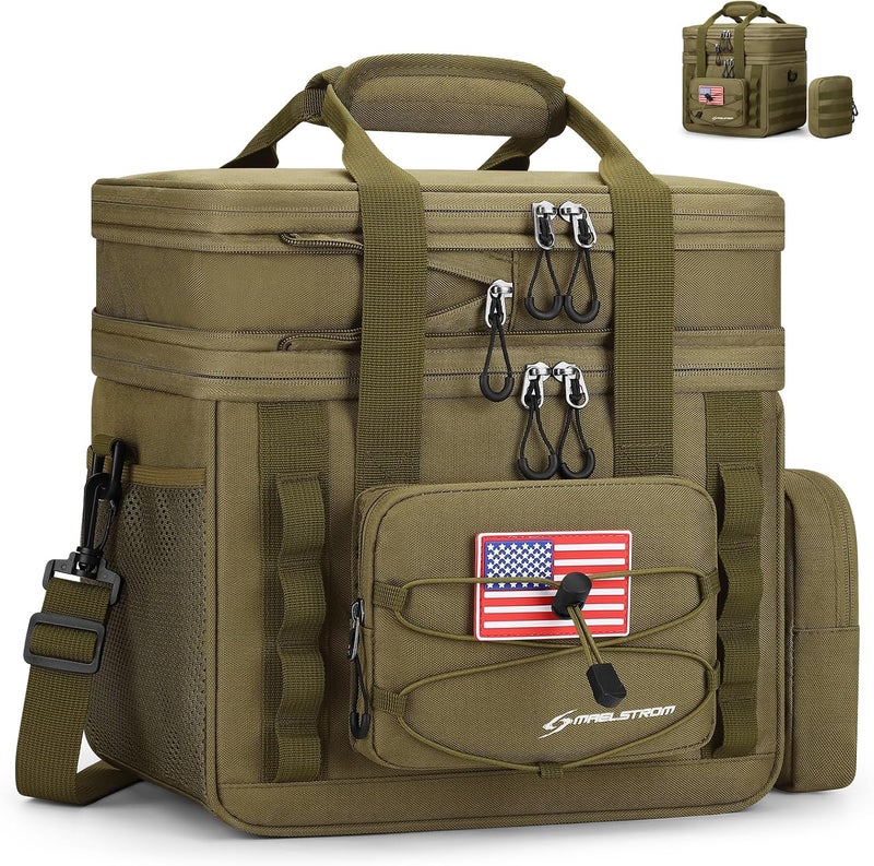Maelstrom Tactical Lunch Box, 23 L Insulated Lunch Bag for Men, Expandable Double Deck Lunch Cooler Bag,Large Leakproof Soft Lunch Tote with Detachable MOLLE Bags, for Adult Women Work,Picnic,Khaki - Image 1